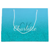 Turquoise blauwe glitters aqua monogram naam verja groot cadeauzakje (Voorkant)