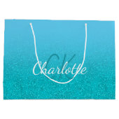 Turquoise blauwe glitters aqua monogram naam verja groot cadeauzakje (Achterkant)