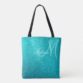 Turquoise Blauwe Glitters & Glitters Met Monogram Draagtas (Achterkant)