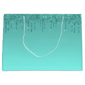 Turquoise Blauwe Glitters Groot Cadeauzakje (Voorkant)