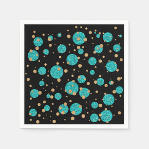 Turquoise Blauwe Gouden Confetti Stip Servetten