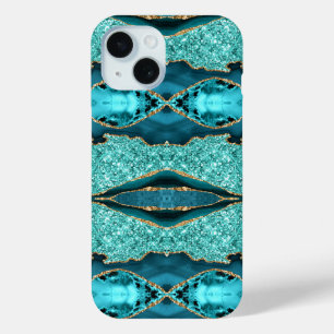Turquoise Blauwe Gouden Glitter iPhone Hoes Cadeau