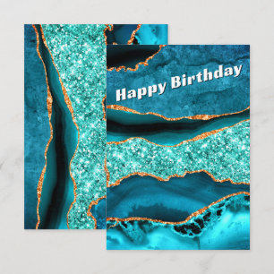 Turquoise Blauwe Gouden Glitter Verjaardagskaart Kaart