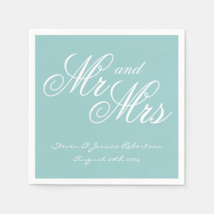 Turquoise blauwe heer en mevrouw papier bruiloft s servet