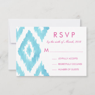 Turquoise Blauwe Ikat RSVP Kaartje