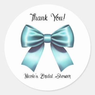 Turquoise Blauwe Lint Strik Bruiloft Bruidsfeest Ronde Sticker