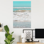 Turquoise Blauwe Lucht Oceaan Zee Golven Schuim Poster (Thuiskantoor)