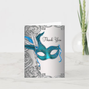 Turquoise Blauwe Maskerade Feest Dankkaarten Bedankkaart