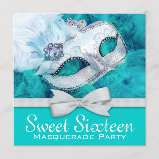 Turquoise Blauwe Maskerade Feest Kaart