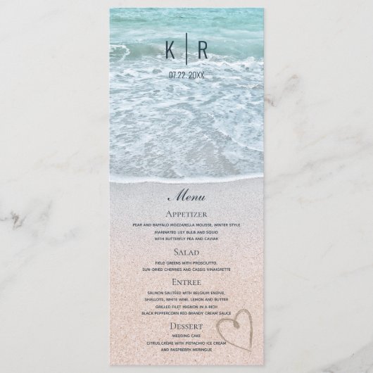 Turquoise Blauwe Oceaan Foto Bruiloft Menu Kaart (Voorkant)
