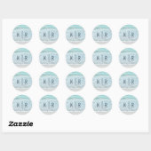Turquoise blauwe oceaan zandstrand monogram bruilo ronde sticker (Vel)