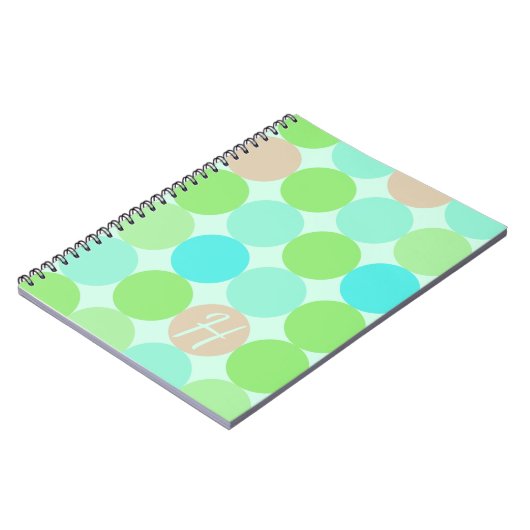 Turquoise Blauwe & Oranje Cirkels Monogram Notitieboek (Linkerzijde)