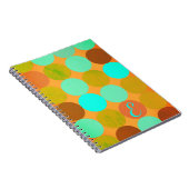 Turquoise Blauwe & Oranje Cirkels Monogram Notitieboek (Rechterzijde)