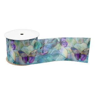 Turquoise Blauwe Paarse Vlinders Lint