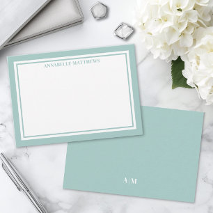 Turquoise Blauwe Rand Minimalistische Naam Monogra Notitiekaartje