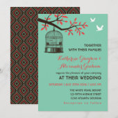 Turquoise Blauwe Rustieke Vogelkooi Trouw Uitnodig Kaart (Voorkant / Achterkant)