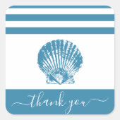 Turquoise blauwe schelp strand bedankt script vierkante sticker (Voorkant)