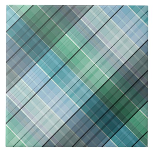 Turquoise blauwe tartan tegeltje (Voorkant)