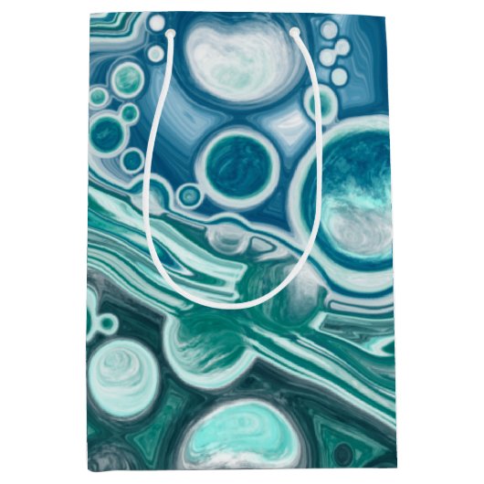 Turquoise Blauwe Teal Oceaan Wervelingen Medium Cadeauzakje (Voorkant)