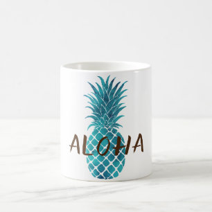 Turquoise Blauwe Tropische Ananas Aloha Koffiemok