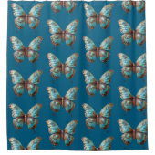 Turquoise blauwe vlinders douchegordijn (Voorkant)