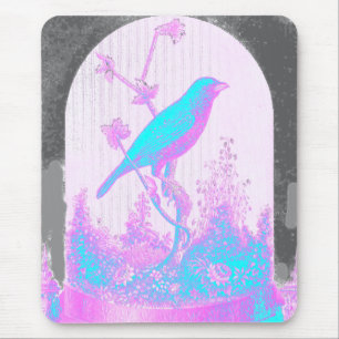 Turquoise Blauwe Vogel, lichtroze, paars, zwart Muismat