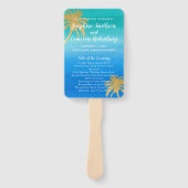 Turquoise Blauwe Waterverf Palm Tree Beach Bruilof Handwaaier (Voorkant)