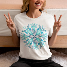 Turquoise Blauwe Winter Sneeuwvlok Bloem T-shirt