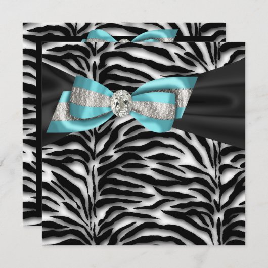 Turquoise Blauwe Zebra All Occasion Feest Uitnodig Kaart (Voorkant / Achterkant)