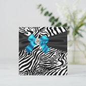 Turquoise Blauwe Zebra Feest Uitnodiging (Staand voorkant)