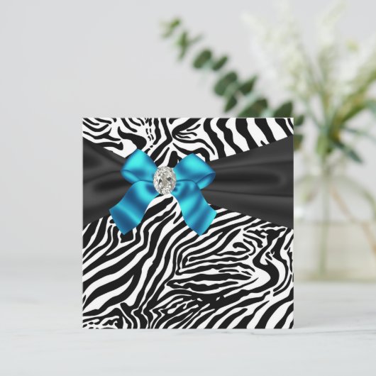 Turquoise Blauwe Zebra Feest Uitnodiging (Staand voorkant)