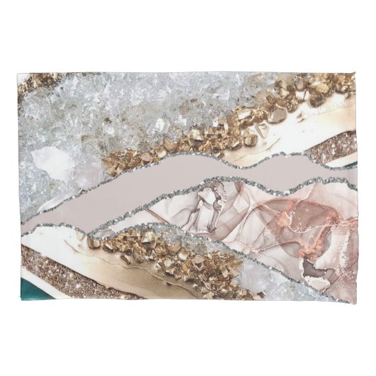 Turquoise Blauwgroen Agaat Gouden Glitter Kussensloop (Voorkant)