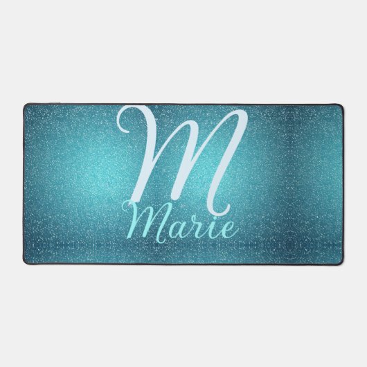 Turquoise blauwgroen agate aqua monogram letter te bureaumat (Voorkant)