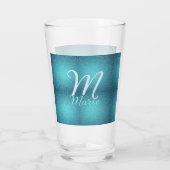 Turquoise blauwgroen agate aqua monogram letter te glas (Achterkant)