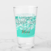 Turquoise blauwgroen agate aqua monogram letter te glas (Voorkant)