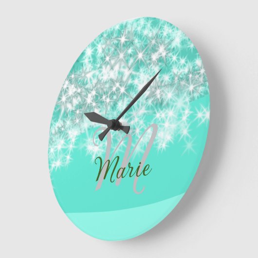 Turquoise blauwgroen agate aqua monogram letter te grote klok (Hoek)