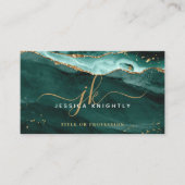 Turquoise Blauwgroen Agate Gold Glitter Script Mon Visitekaartje (Voorkant)