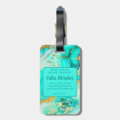 Turquoise Blauwgroen Alcoholinkt Faux Gold Custom Bagagelabel (Achterkant verticaal)