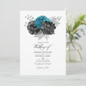  Turquoise - Blauwgroen Black en Silver Floral Kaart (Staand voorkant)