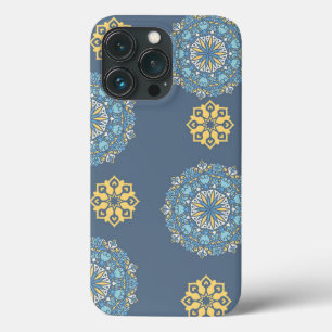 Turquoise Blauwgroen Blauw en geel Mandala Kunstpa iPhone 13 Pro Hoesje