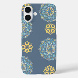 Turquoise Blauwgroen Blauw en geel Mandala Kunstpa iPhone 16 Plus Hoesje