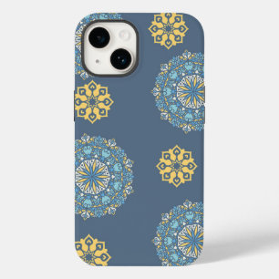 Turquoise Blauwgroen Blauw en geel Mandala Kunstpa Case-Mate iPhone 14 Hoesje