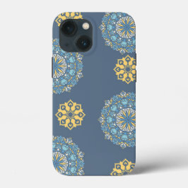 Turquoise Blauwgroen Blauw en geel Mandala Kunstpa iPhone 13 Mini Hoesje