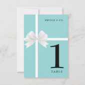 Turquoise Blauwgroen Blauw & Wit Bow Tafelnummers (Achterkant)