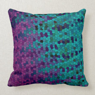 Turquoise Blauwgroen Blue en Paars Violet Mosaic Kussen