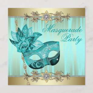 Turquoise Blauwgroen Blue Masquerade Party Invitat Kaart