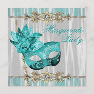 Turquoise Blauwgroen Blue Masquerade Party Invitat Kaart