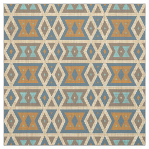 Turquoise Blauwgroen Blue Oranje Aztec Mosaic Patt Stof