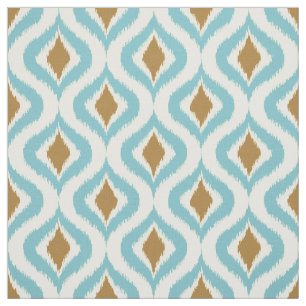 Turquoise Blauwgroen Brown Retro Chic Ikat Drups P Stof