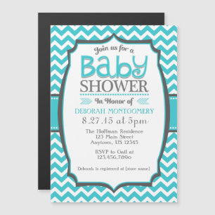 Turquoise Blauwgroen Chevron Magnetic Baby shower  Magnetische Uitnodiging